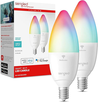 Sengled Smart Light Bulbs, LED Candelabra Bulbs E12 Base, Smart Bulbs That is Compatible with Google, Dimmable, 5W (40W Equivalent) 450LM, No Hub Required, Only 2.4GHz WiFi Support, 2 Pack