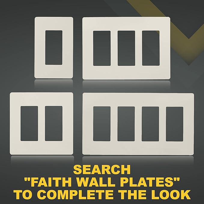 Faith 3-Gang Decorator Screwless Wall Plates Child Safe Outlet Covers, 4.68"H x 2.93" L, Fits GFCI, USB Receptacle, Dimmers, and Lighting Controls, ETL Listed, Light Almond, 4-Pack
