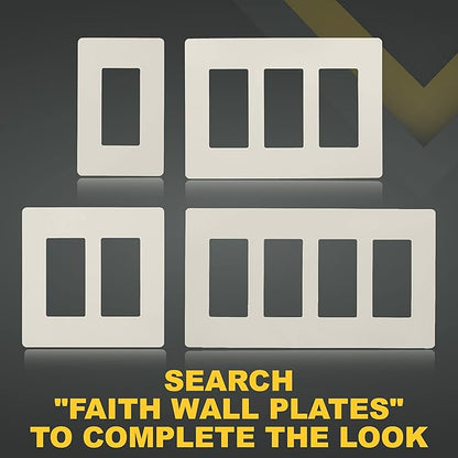 Faith 3-Gang Decorator Screwless Wall Plates Child Safe Outlet Covers, 4.68"H x 2.93" L, Fits GFCI, USB Receptacle, Dimmers, and Lighting Controls, ETL Listed, Light Almond, 4-Pack