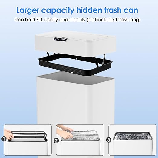 Sensor Trash Can, Touchless Motion Sensor Trash Bin, Smart Automatic Garbage Can with Soft-Close Lid, Bag Retainer Ring and Display Light,for Kitchen,Living Room Office (White, 13.2 Gal)