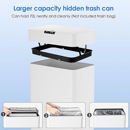 Sensor Trash Can, Touchless Motion Sensor Trash Bin, Smart Automatic Garbage Can with Soft-Close Lid, Bag Retainer Ring and Display Light,for Kitchen,Living Room Office (White, 21.1 Gal)