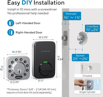 ULTRALOQ U-Bolt WiFi Smart Lock with Door Sensor, Smart Keypad Deadbolt Lock for Front Door, Built-in Wi-Fi, Remote Control, App Passcode Unlock, Auto Unlock, Auto Locking, Share Access, ANSI Grade 1