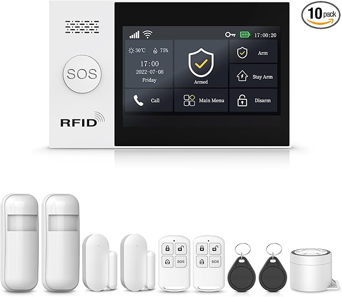 PGST Wireless Alarm System for Home Security,No Monthly Fee,4.3 Inch Touchscreen,Door and Motion Sensors,Work with Alexa and Google Home for Apartment,Garage