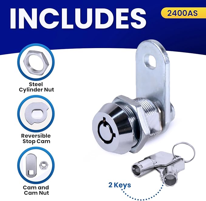 FJM Security MEI-2400AS-KD Tubular Cam Lock for Smart Home, Cabinet Locks Baby Proofing Solution, Door Lock & Drawer Lock for Home Improvement, with 5/8" Cylinder, Keyed Different, Chrome