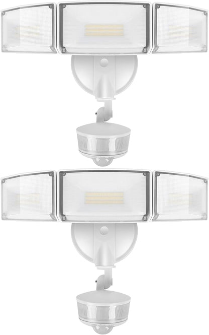 LUTEC 2 Pack 74W 8000 Lumen Motion Sensor Outdoor Lights, 5000K Daylight, IP65 Waterproof Flood Lights Outdoor with Night Light, Dusk to Dawn Motion Detector LED Security Light for Garage, Yard-White