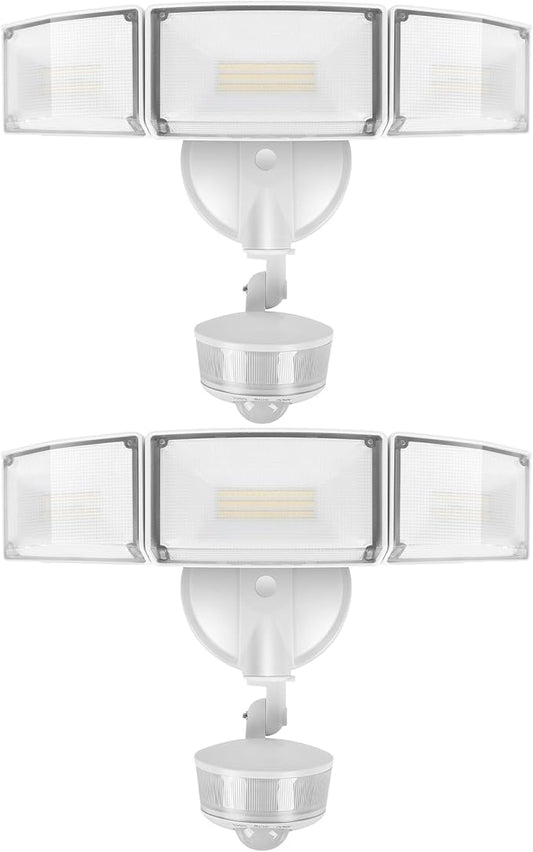 LUTEC 2 Pack 74W 8000 Lumen Motion Sensor Outdoor Lights, 5000K Daylight, IP65 Waterproof Flood Lights Outdoor with Night Light, Dusk to Dawn Motion Detector LED Security Light for Garage, Yard-White