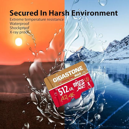 【5-Years Data Recovery】 GIGASTONE 512GB Micro SD Card, 4K Camera Pro MAX, Compatible with Gopro, Dash Cam, DJI, Drone, Security Camera, Speed Up to 170MB/s, UHS-I A2 4K U3 C10, with Adapter