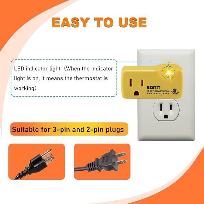 HEATIT ET-21 Freeze Thermostatically Controlled Outlet On at 38F /Off at 50F ET-21-1 1PCS
