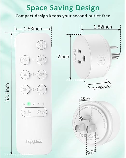 Remote Control Outlet with Countdown Function, 15A/1500W Anti-Surge 4000V Wireless Remote Outlet, 500FT RF Range No Wire Remote Plug On Off Switch for Household Appliances, Christmas Lights