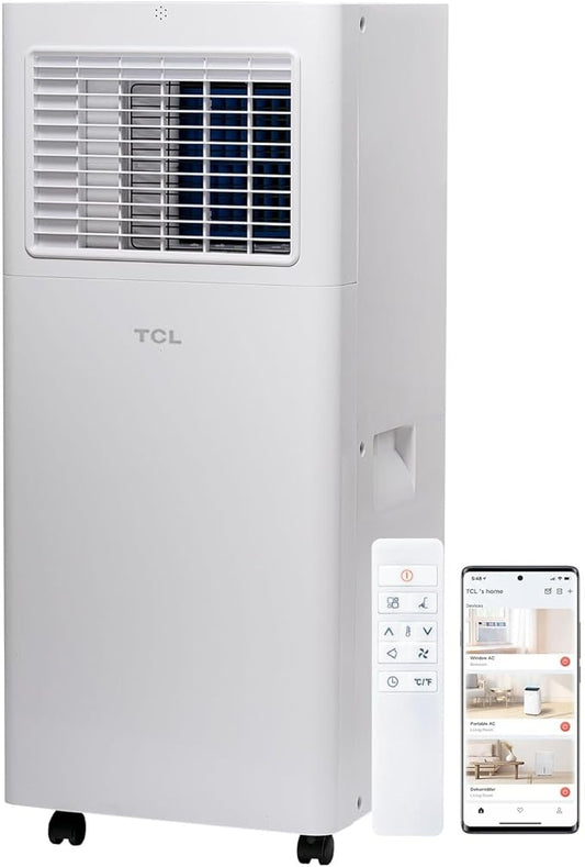 TCL H6P44W 6,000 BTU Smart Portable Air Conditioner, Fan & Dehumidifier, 250 Sq. Ft, Ultra-Compact Design, Remote Control, Compatible with Alexa/Google Assistant, Install Kit Included, White