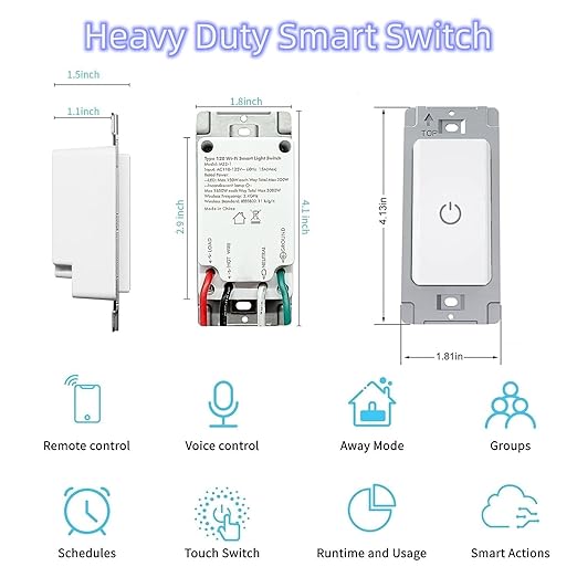 Nexete Smart Light Switch,2.4GHz Wi-Fi Single Pole Touch Switch, Timmer Voice & Smart Life App Control,Compatible with Alexa Google Assistant,Neutral Wire Required,White(Single Switch 2-Pack)