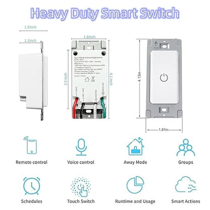Nexete Smart Light Switch,2.4GHz Wi-Fi Single Pole Touch Switch, Timmer Voice & Smart Life App Control,Compatible with Alexa Google Assistant,Neutral Wire Required,White(Single Switch 2-Pack)