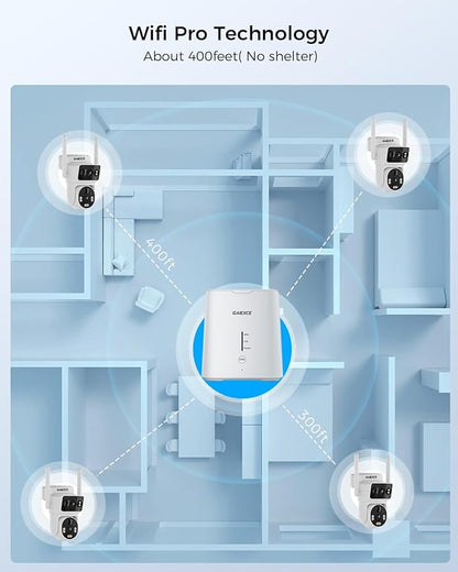 Solar Dual Lens Security Cameras Wireless Outdoor, Work with Home Dual Lens Security Camera System, 2.4G & 5G WiFi 4MP Colorful Night Vision PIR Two-Way Audio PT 360°