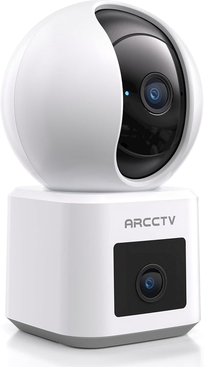 ARCCTV Dual Lens Indoor Security Camera, 2.5K WiFi 6 Pet Camera with Phone App, 360° Dog Camera for Home Security, 5GHz Wireless, 2-Way Audio, Motion Tracking, Night Vision, Baby Monitor