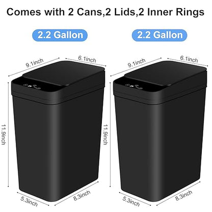 Anborry Bathroom Automatic Trash Can 2 Pack 2.2 Gallon Touchless Motion Sensor Small Slim Garbage Can with Lid Smart Electric Narrow Garbage Bin for Bedroom Office Kitchen (Black)