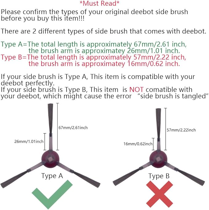 Side Brush Compatible with Ecovacs Deebot OZMO 920, 950, T8 AIVI, T9+, N8 Pro, X1, T10 Omni, T10 Plus, N10 Plus, T20 Omni, Robot Vacuums, 8-Pack