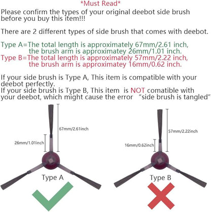 Side Brush Compatible with Ecovacs Deebot OZMO 920, 950, T8 AIVI, T9+, N8 Pro, X1, T10 Omni, T10 Plus, N10 Plus, T20 Omni, Robot Vacuums, 8-Pack