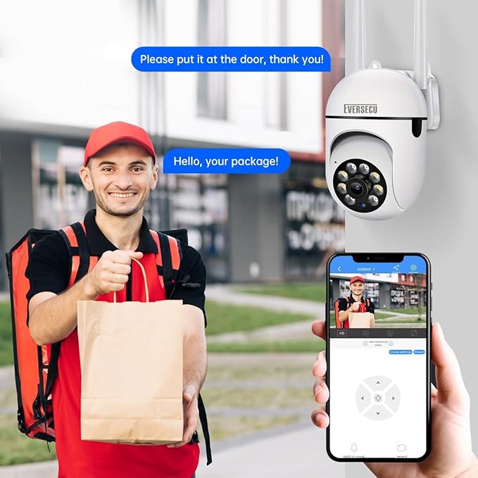 EVERSECU 1080P Outdoor WiFi PTZ Security Camera, 5G WiFi, Auto Tracking, 2 Way Audio, Spotlight Night Vision, Compatible with Alexa, SD Card & Cloud Storage, Support ONVIF&RTSP IP CCTV Camera