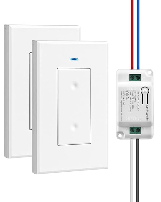 3 Way Wireless Light Switch and Receiver Kit, WILAWELS Wireless Light Switch with 2 Receivers for Ceiling Light, Fan, Lamp, Moveable, 100FT RF Range, No Wiring, No Interference W06RC2106