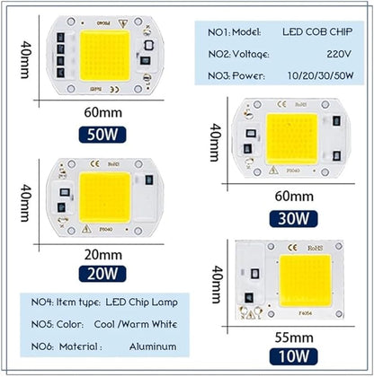 Pack of 10, LED COB Chip Lamp AC110V 10W/20W/30W/50W Smart IC No Need Driver DIY Flood Light Outdoor Chip Lamp Household Bulbs(Cold White,20W)