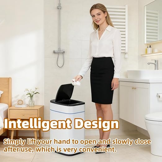 Garbage Can with Lid, Intelligent Sensor Opening and Closing, Small Garbage Can for Living Room, Bedroom, Kitchen and Bathroom (1, Square Gold)