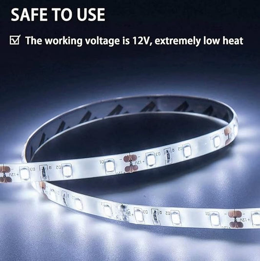16.4ft/5m White LED Strip Lights, Waterproof & Cuttable 300 SMD 2835 Tape, 6000K 12V Flexible Ribbon for Kitchen, Cabinet, Indoor/Outdoor Lighting (No Power Supply)