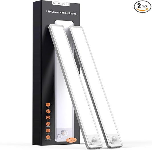 Under Cabinet Lighting Wireless LED Motion Sensor Magnetic Light 2500maAh Rechargeable Indoor Closet Lights for Kitchen, Stairs (2, Cool White, 14 Inch)