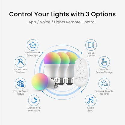 BroadLink Smart Bulbs Lighting Kit with Remote Control - 9W A19 Bluetooth Color Changing Light Bulbs with Music Sync, Compatible with Alexa, Google Home
