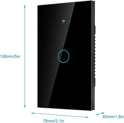 Wi-Fi Wall Touch Screen Switch, Remote Control Single Circle , 1-Way AC 90-250V (Black)