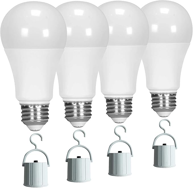 Ciata Lighting LED Smart Emergency Light Bulb with Rechargeable Battery Back-up - Intelligent Lighting, Lasts 3-4 Hours During Power Outage - Extra Hook for Camping, Outdoor (4 Pack)
