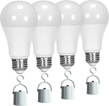 Ciata Lighting LED Smart Emergency Light Bulb with Rechargeable Battery Back-up - Intelligent Lighting, Lasts 3-4 Hours During Power Outage - Extra Hook for Camping, Outdoor (4 Pack)