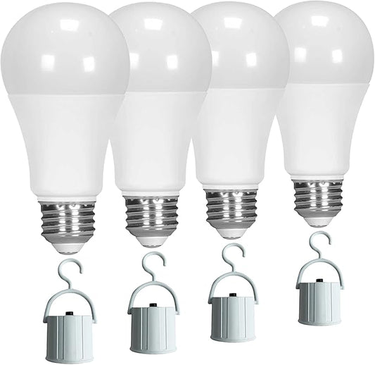 Ciata Lighting LED Smart Emergency Light Bulb with Rechargeable Battery Back-up - Intelligent Lighting, Lasts 3-4 Hours During Power Outage - Extra Hook for Camping, Outdoor (4 Pack)