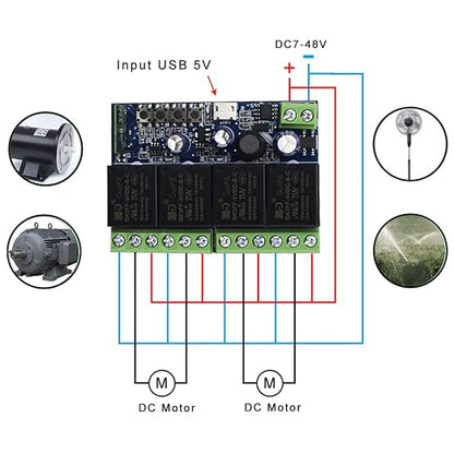Ewelink WiFi Wireless Smart Relay Module DC 7V 12V 24V 36V 48V 4 Channel Inching Self-Lock Latched Dry Contact Remote Switch for Motor, Compatible with Alexa Google Home(2PCS 4CH)