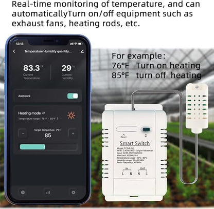 WiFi Wireless Temperature Controller,Include Temperature Probe Sensor ,Tuya app Remote 16A Smart Switch with Energy Consumption Monitoring,Work with Alexa Google (Temperature and Humidity)
