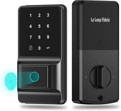 LeLoupFidele Smart Keyless Deadbolt Lock with Fingerprint for Front Door | Electronic keypad, Tuya App control, auto-lock, compact, easy install, matte black for home & Airbnb
