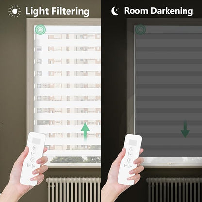 Motorized Blinds with Remote 95% Blackout Smart Electric Zebra Shades Built-in Rechargeable Automatic Blinds for Window Compatible with Alexa Google Luxurious White
