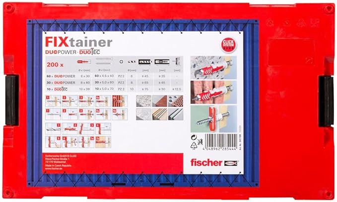fischer FixTainer DuoPower/DuoTec + Screws (200pcs) Power and Smart Box Set, Universal Toggle Plugs, Folding Expansion Home Renovation Solid, Hollow or Drywallpaper Secure Fastening Solution