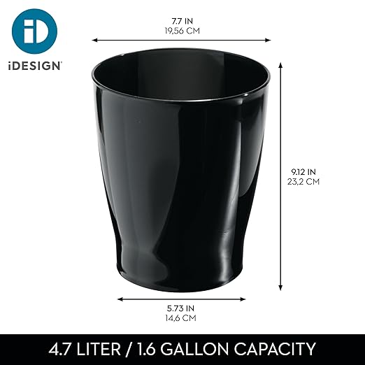 iDesign Small Round Bathroom Trash Can - Ideal for Bathroom or Office, Set of 4, Black, Made in USA