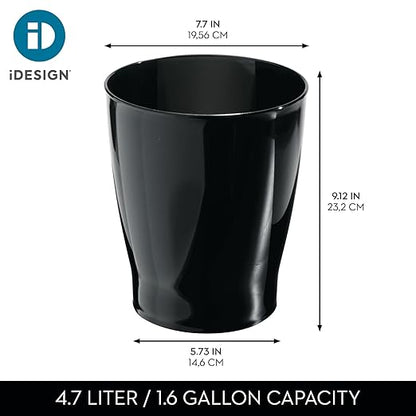 iDesign Small Round Bathroom Trash Can - Ideal for Bathroom or Office, Set of 4, Black, Made in USA