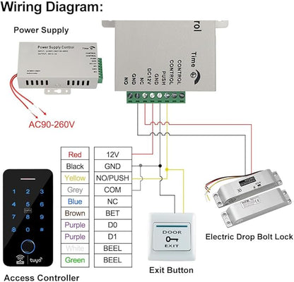 Fingerprint WiFi Tuya Access Control System Kit with Electric Drop Bolt Lock, IP68 Biometrics Access Control Keypad 125KHz 13.56MHz + 10PCS RFID Key fobs, Smart APP Remote Unlock