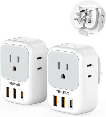 TESSAN UK Adapters for Travel, US to UK Ireland Plug Adapter 20W, Foldable