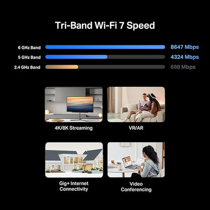 TP-Link Deco 7 Pro BE14000 Tri-Band Wi-Fi 7 Whole Home Mesh System | 8-Stream 14 Gbps | 10G WAN/LAN Port | Up to 8100 Sq.ft, 200 Devices Capacity | 320 MHz, HomeShield, AI-Roaming | BE67 1-Pack Router
