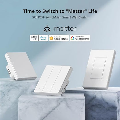 SONOFF Matter Smart Light Switch, 2.4GHz WiFi Light Switch, Neutral Wire Required Interruptor Inteligente, Alexa Light Switch Compatible with Alexa and Google Home, 1 Gang M5-1C-120W