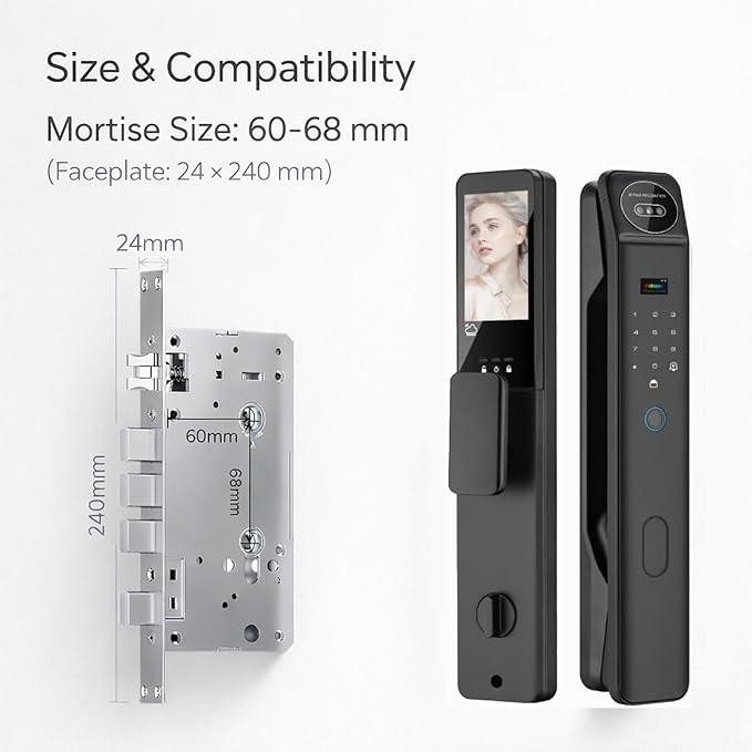 3D Face Recognition Smart Door Lock with Video Intercom, Biometric Palm Vein & Fingerprint Keyless Entry, 1080P HD Camera, Tuya App Control, Alexa Compatible, IP65 Waterproof, 5 Ways to Unlock