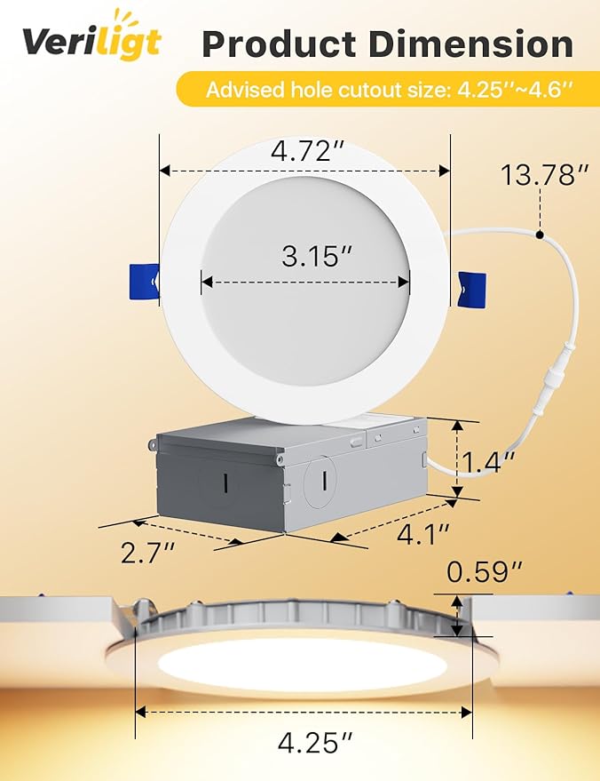 36 Pack 4 Inch LED Recessed Light, Dimmable, Damp Rated, 5CCT Selectable, 9W 750LM, 120V, Silm Canless Wafer Ceiling Light, ETL&FCC