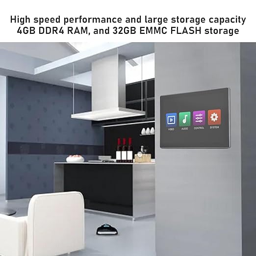 Smart Home 10 inch Multifunctional Intelligent Control Touch Screen, 4GB 32GB Background Music Central Control Panel, with Voice Control, Home Audiovisual Control System (US Plug