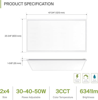 ASD 4 Pack 2x4 LED Flat Panel Light - 30/40/50W UL DLC | 6341LM 3500K 4000K 5000K Selectable Dimmable 2x4 LED Drop Ceiling Light Fixture | 2x4 Drop Ceiling Lights, Commercial Lights for Ceiling