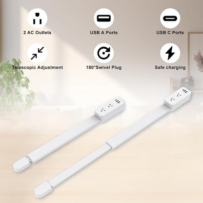 Electrical Outlet Extender Stick - Features USB-A, USB-C and 2 AC Outlets, Extends 22"-34", Rotates 180° Access Hard-to-Reach Outlets, Wall Plug Power Socket Expander Nightstands, Sofa, Desks and More