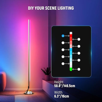 NEEWER Smart RGB IC W Floor Lamp, 1500lm LED Standing Corner Light Compatible with Alexa Google, APP Control/AI DIY/Music Sync/16 Million Colors, Ambience Lighting Bedroom Living Room Home Decor, NF01