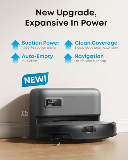 eufy Like-New C10 Robot Vacuum Self Emptying, 8 Weeks Hands Free, Advanced Smart Mapping with LiDAR Navigation, 2.85-Inch Slim Design, Powerful Suction, Edge Expansion Brush for Pet Hair（Renewed）